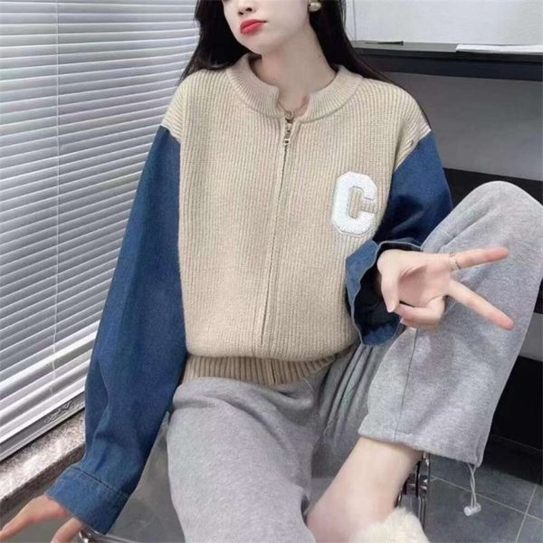 

sweaters womens denim japan and korea autumn winter loose retro style jacket round neck casual cardigan top, White;black