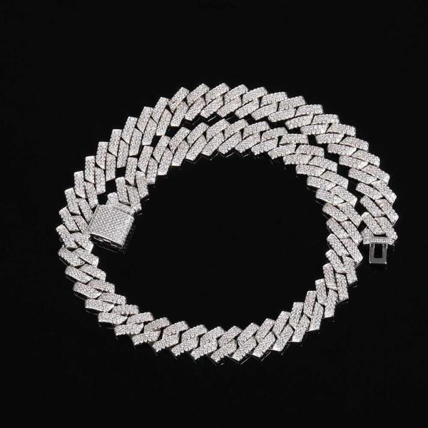 

iced out 13mm mens miami cuban link necklace hip hop lad diamond bling prong chain, Silver