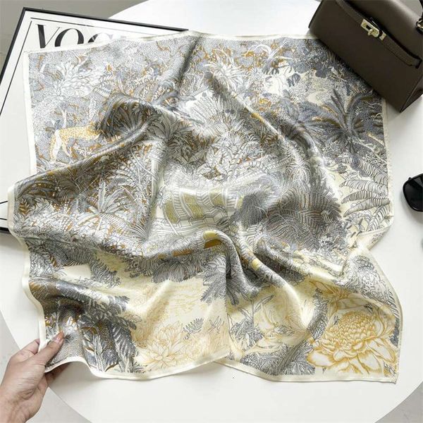 

jungle floral silk small square scarf 100% mulberry womens spring and autumn all match mother, Blue;gray
