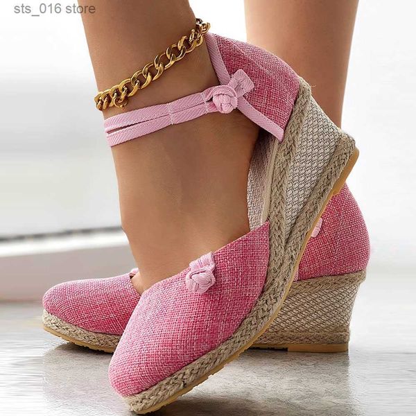 

dress shoes 2023 embroidery braided knot button ankle strap wedge sandals woman comfy walk leisure espadrille sandal shoes for women t230828, Black