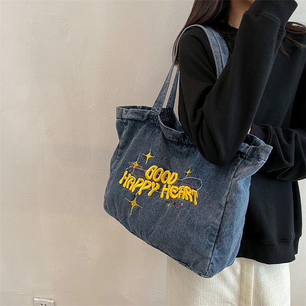 

evening bag cowboy large capacity handbag denim shoulder female embroidery retro classic shopper tote 230826