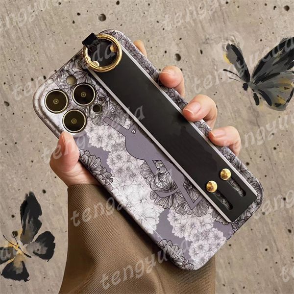 

Designer Fashion Phone Cases for iphone 15 15pro 14 14Pro 13 12 11pro max Deluxe IMD TPU Print Flower Wristband Cellphone Cover 12promax, Purple