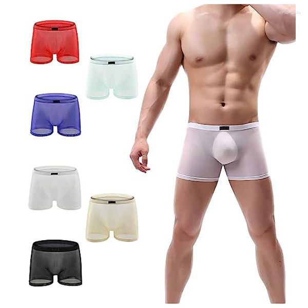 

underpants men's trunks underwear silk boxer briefs short leg soft ice, Black;white