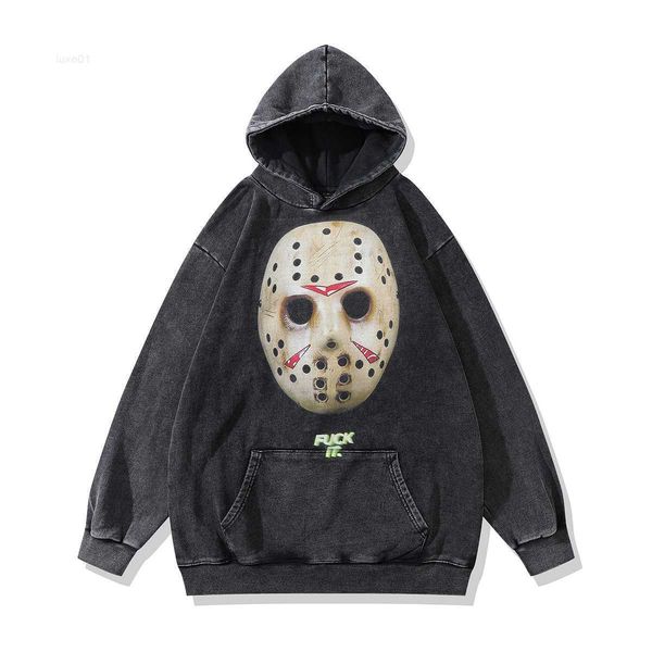 

2023 halloween new american washed old letter printing hooded sweater for men and women street hip hop fashion couple hoodie top, Black
