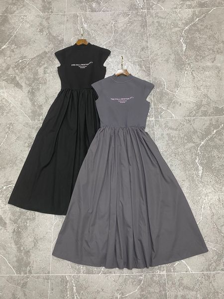 

basic & casual dresses round neck letter knit patchwork dress, Black;gray