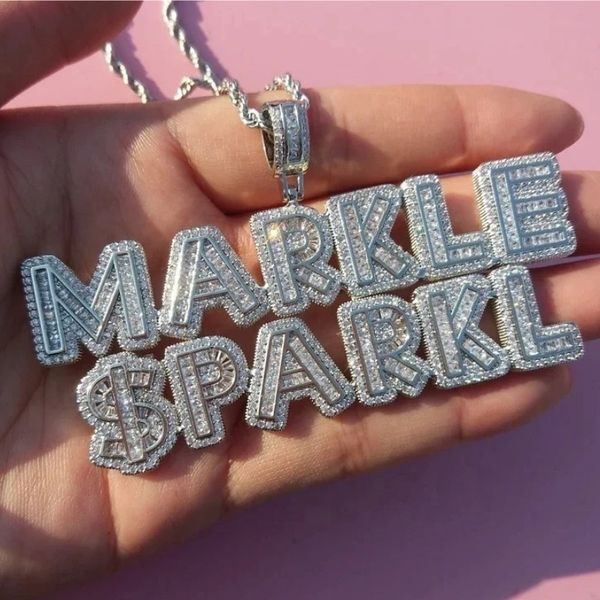 

new trendy 925 sterling silver moissanite custom name letters pendant with 3mm 24inch steel rope chain jewelry nice gift for men women