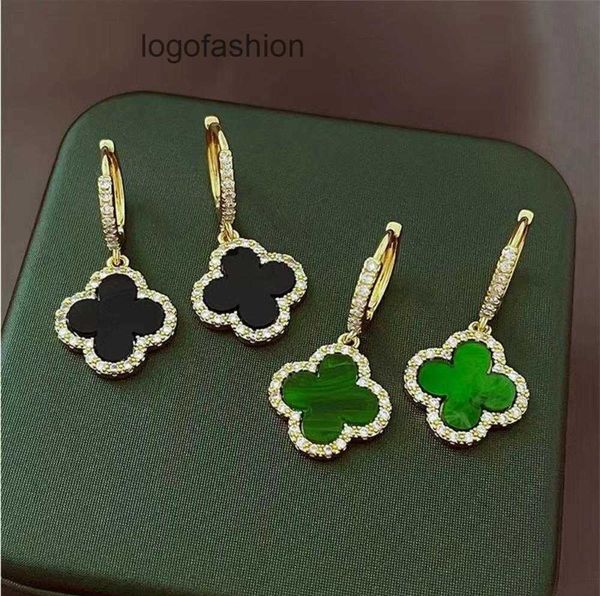

designer earrings for woman earrings four-leaf clover earring black colour for lucky women luxury jewelry for women valentine day gift, Golden;silver