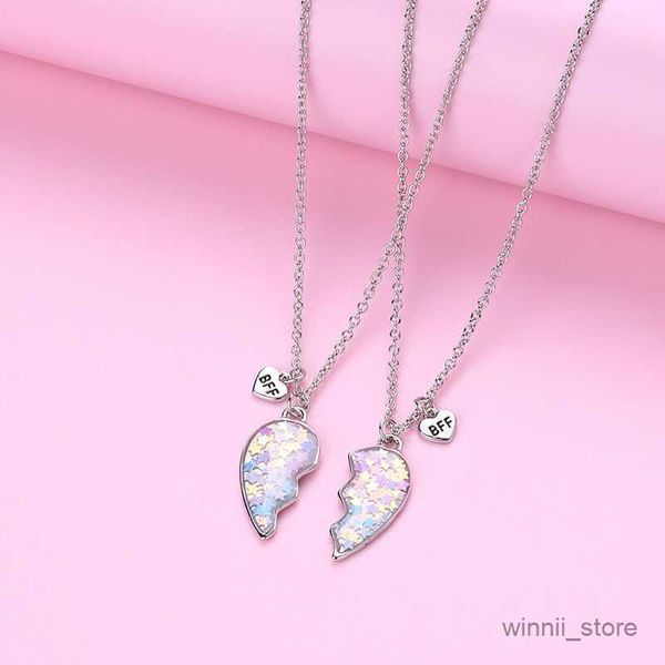 

pendant necklaces luoluo baby pointed sequin stitching friend necklace for girls friendship jewelry gift r230828, Silver
