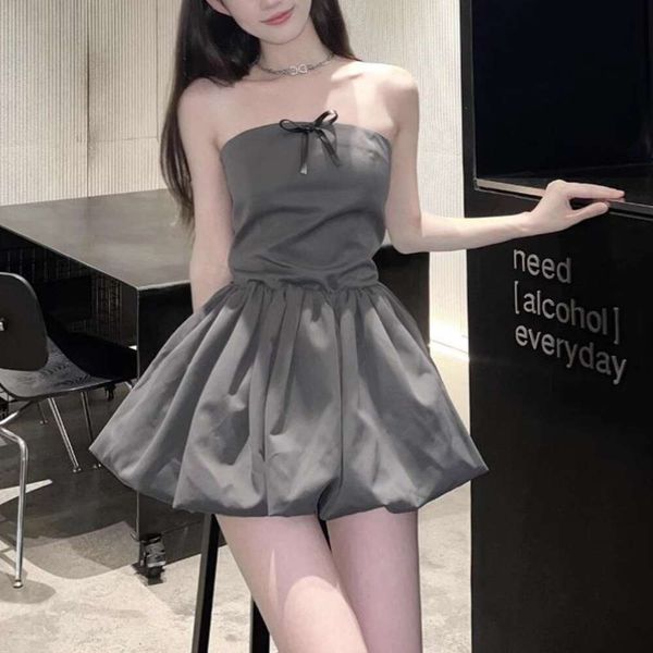 

french grey sweet cool skirts babe tube poodle dress temperament slimming bow short ins small womens summer, Black