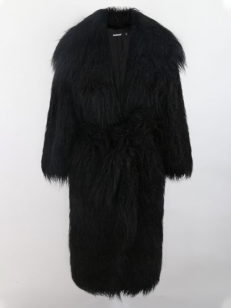 

womens fur faux nerazzurri winter long white black hairy shaggy fluffy thick warm soft stylish mongolia lamb coat women belt lapel 230828