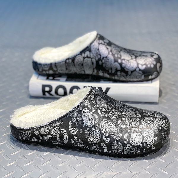 

slrn women men's furry slippers plush faux fur slippers designer shoes thermal interior flip-flops fashion non-slip women's slippe, Black