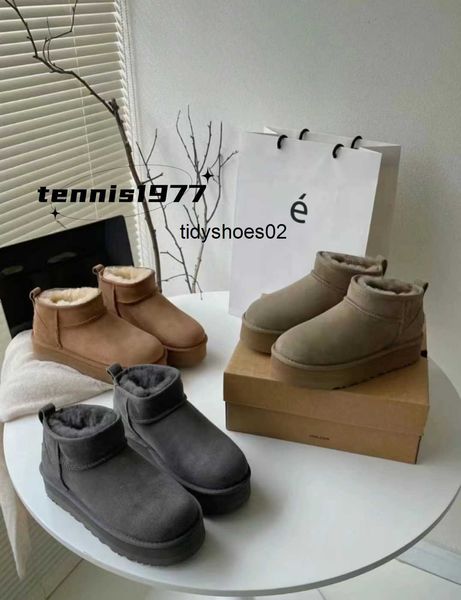 

platform boots designer woman platform snow boots ugglies fur warm shoes real leather chestnut ankle fluffy booties for women cotton-padded, Black