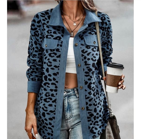 

womens jackets women fashion lapel collar girls clothing autumn vintage leopard print outerwear ladies stand pocket coats 230828, Black;brown