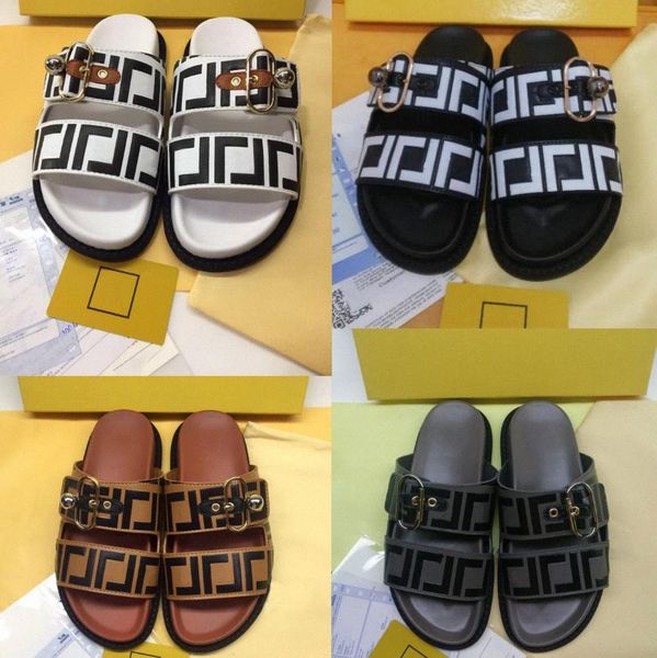 

ff slide slippers on buckle double black brown white women men fashion letters calssic shoes