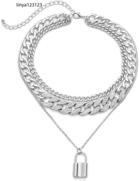 

ingemark shiny cz rhinestone curb cuban link chain choker for women cool hip hop miami cuban diamond-cut chain choker necklace, Golden;silver