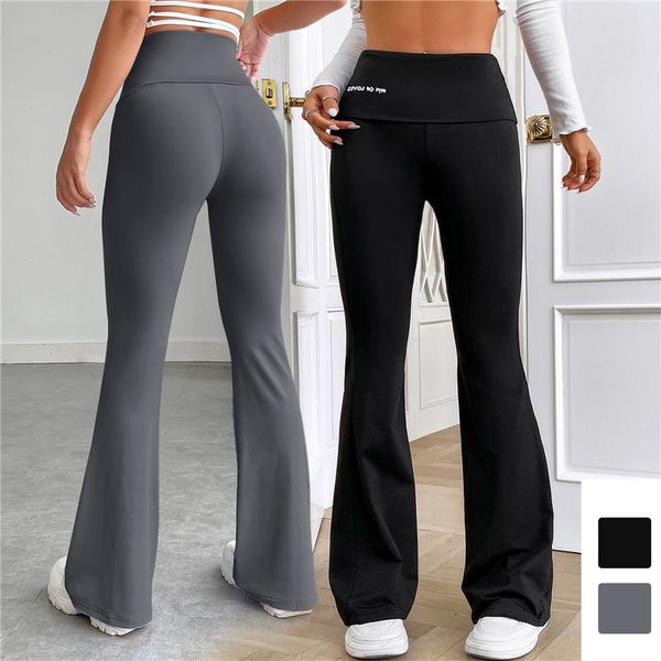 

womens leggings women micro flared shark pants slim yoga high waist wide leg gym sports dance trousers 230828, Black
