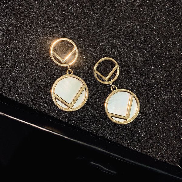 

New Luxury Brass Letter F Charm Earring White Shell Huggie Earring Jewelry for Women Gift