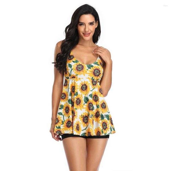 

women's swimwear two-piece swimsuit fashion floral print loose fit backless casual camisole with boxers shorts temperament beach wea, White;black