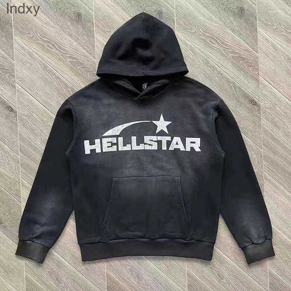 

men's hoodies vintage make old hellstar hoodie fall winter classic flame letter print men women pullover hooded sportswears, Black