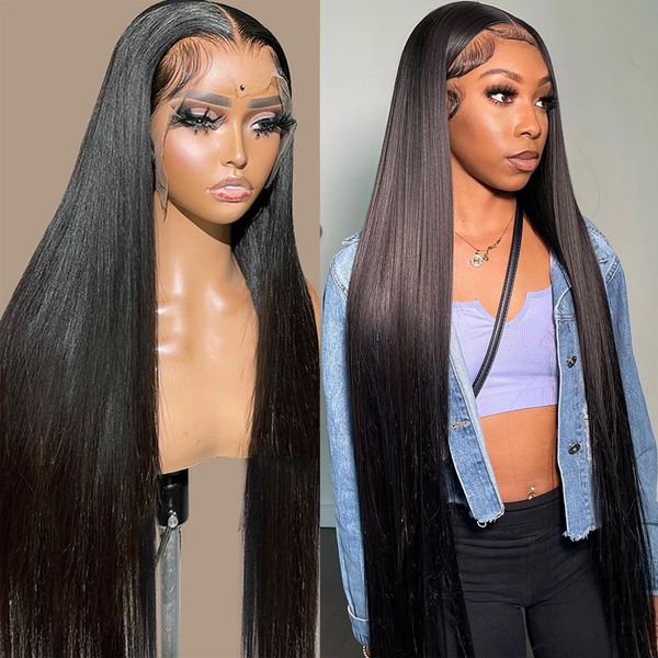 

Glueless Wig Human Hair Ready To Wear Pre Plucked 13x4 13x6 Hd Lace Frontal Wig 30 Inch Bone Straight Lace Front Wig Human Hair, Mix color