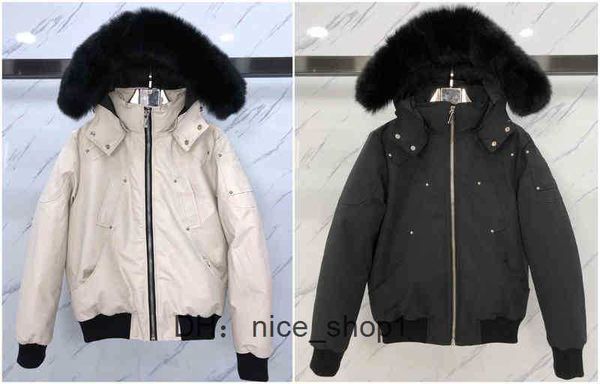 

mooses knuckles jacket down jacket men's fur collar parka winter waterproof white men and women couples casual version to keep warm pu7, Black