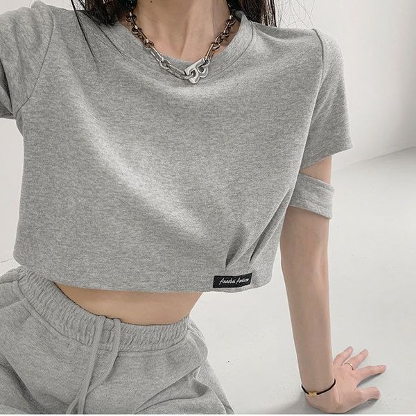 

women's tshirt harajuke crop summer high waist fashion tshirt egirl solid cut out short sleeve tees oversized female s2xl 230828, White