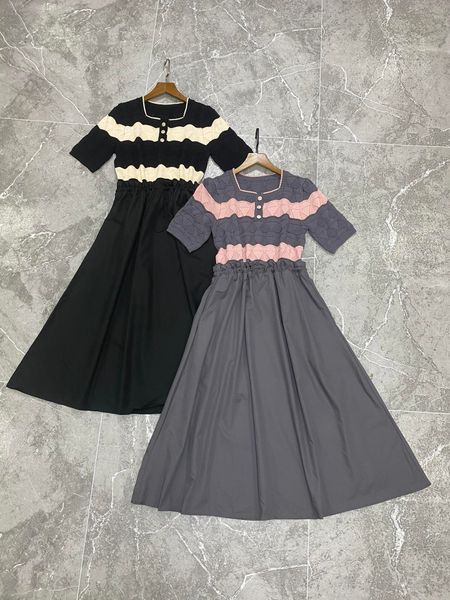 

basic & casual dresses square neck knitted waistband dress, Black;gray