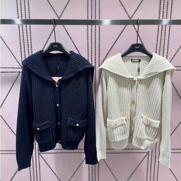 

winter new women knits tees designer lapel wavy stripe color letters jacquard long-sleeved blouse thin tie-in sweater shirt, White