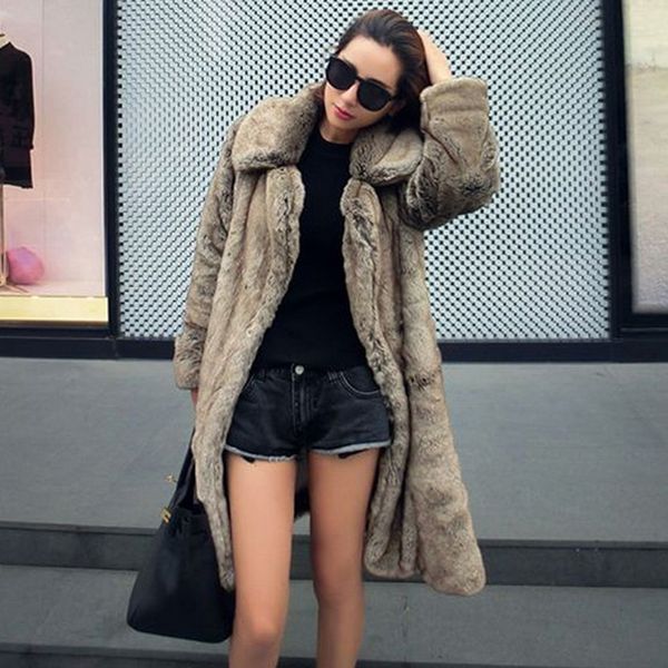 

womens fur faux autumn and winter fur coat imitation mink long windbreaker big european american code warm women jacket 230828, Black