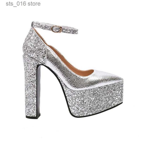 

dress shoes 2023 women's thick soles high heels fashion sequins pointed elegant platform women's banquet wedding party women', Black