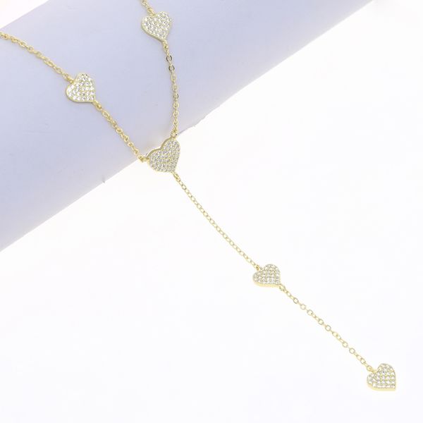 

long y shape link chain delicate heart charm pendant necklace hip hop women lady full paved 5a cubic zirconia wedding girlfriend gift jewelr, Silver