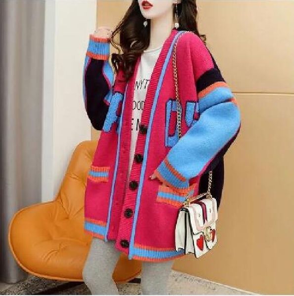 

2023 new women's sweaters designer classic color matching women fashion simple casual cardigans wool kit female pl size coat pockets pr, White;black