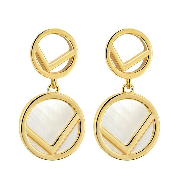 

fashion design white shell letter f charm earring jewelry for women gift, Golden