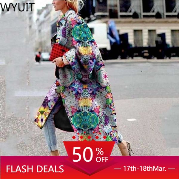 

women's wool blends elegant lady winter cardigan outwear women casual woolen cloth long overcoat vintage pattern print long sleeve coa, Black