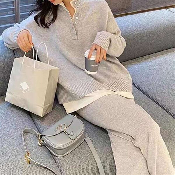 

casual suit womens autumn sweaters fake two piece wide leg pants sweater, White;black