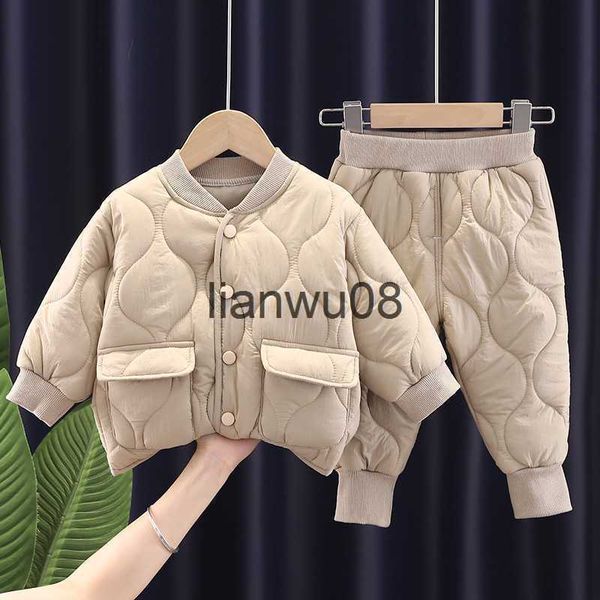 

clothing sets autumn winter toddler baby boys clothes set full sleeve solid parkas pants 2pcs cotton warm suits children clothing sets x0828, White