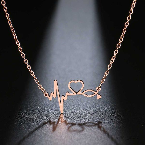 

pendant necklaces stethoscope heartbeat necklace women love heart necklaces pendants medical nurse doctor lover gifts r230828, Silver