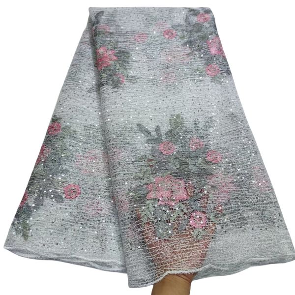 

sequins lace fabric 5 yards embroidery african dresses for women sewing craft wedding bride white gown evening dinner birthday party lady cl, Black;white