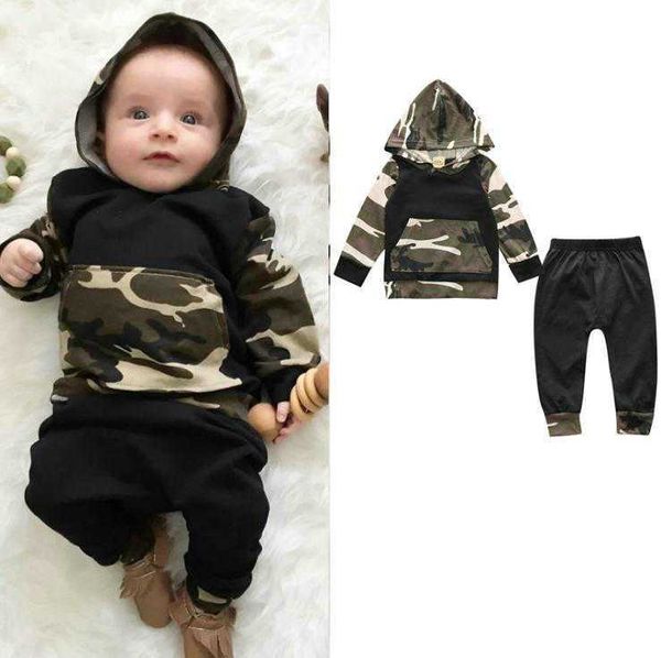

boy newborn infant baby hoodie t shirt camouflage pants outfits set long sleeve baby clothes, White