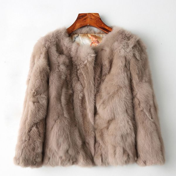 

womens fur faux winter women the real rabbit coat natural rex fashion super thin leather jacket 230828, Black