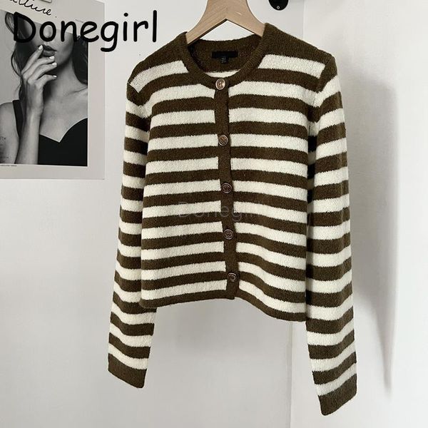

womens knits tees donegirl women autumn striped knitted sweater causal simple single row button cardigans short coat female chic 230828, White