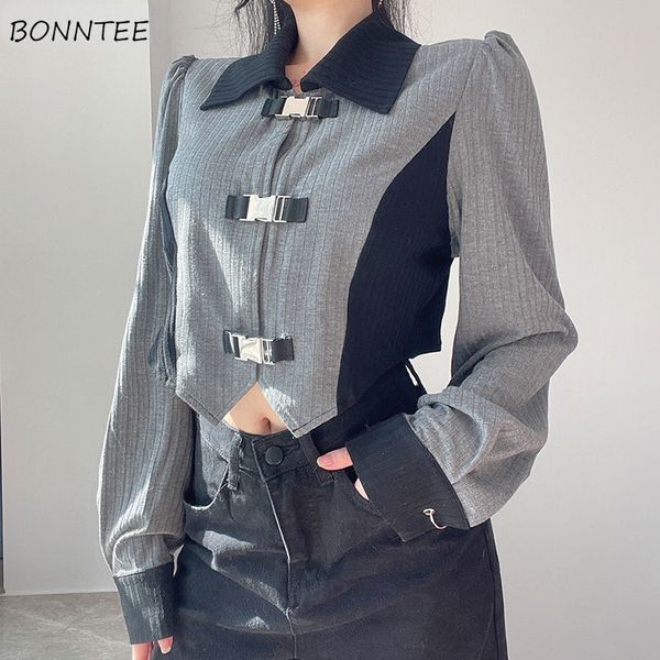 

women's tshirt tshirt chic ulzzang fashion metal buckle design personality crop asymmetrical girl streetwear casual patchwork s3xl 2308, White