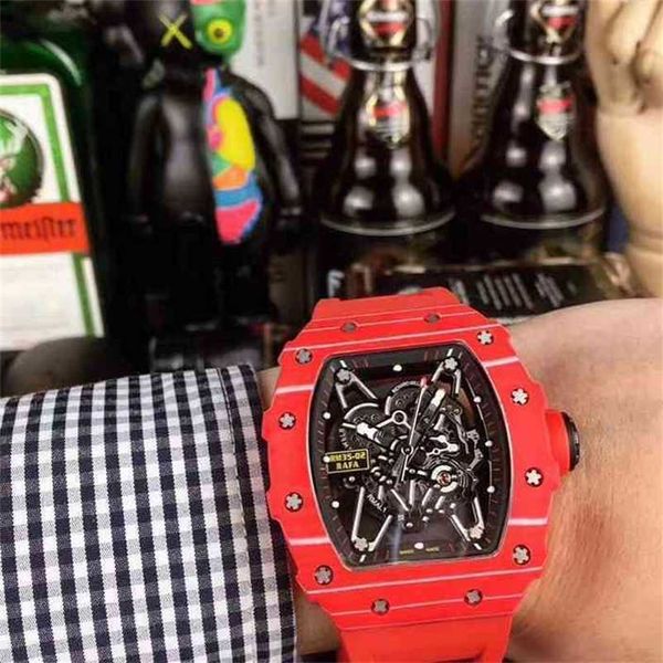 

luxury wristwatch richrd milles mechanical watch designer wrist business leisure rm3502 automatic red carbon fiber tape men's es, Slivery;black