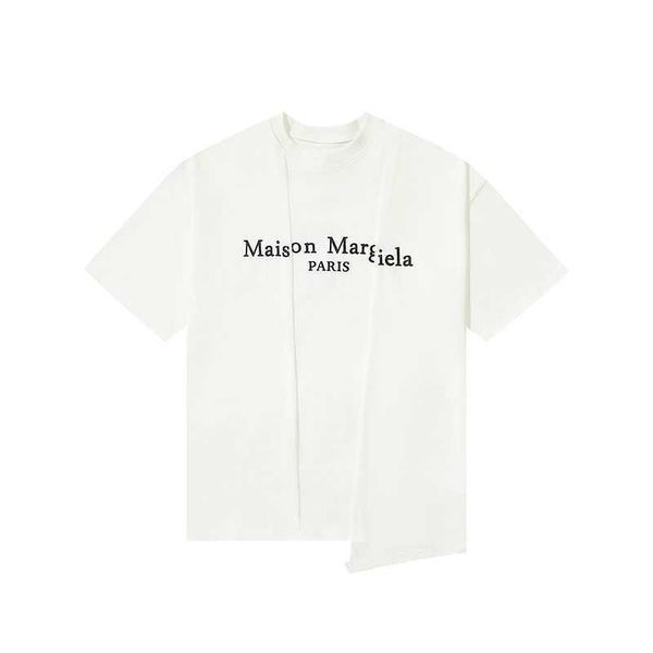 

mm6 designer edition t high shirt style margielas magilla deconstructed splice irregular printed loose short sleeve t-shirt for men and wome, White;black