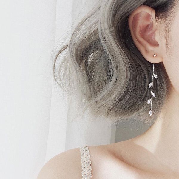 

long silver plated crystal leaf tassel drop earrings for women wedding fashion jewelry gift wholesale yme043