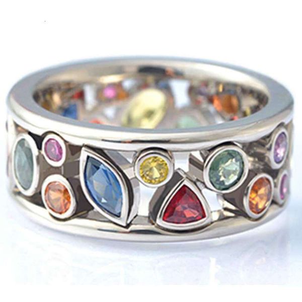 

designer's fashionable geometric pattern hollowed out with diamonds and multi-color rings for women's jewelry, with a sense of lux, Silver