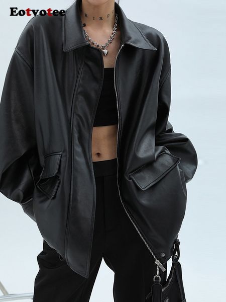 

womens leather faux eotvotee jacket women oversized coats casual waterproof black streetwear pu fashion loose outerwear 230828
