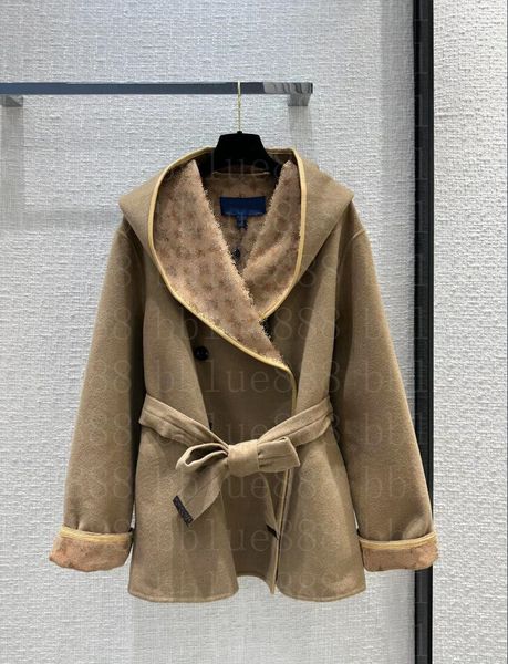 

24 women's wool & blends wool double breasted wrapped hooded short coat 827, Black