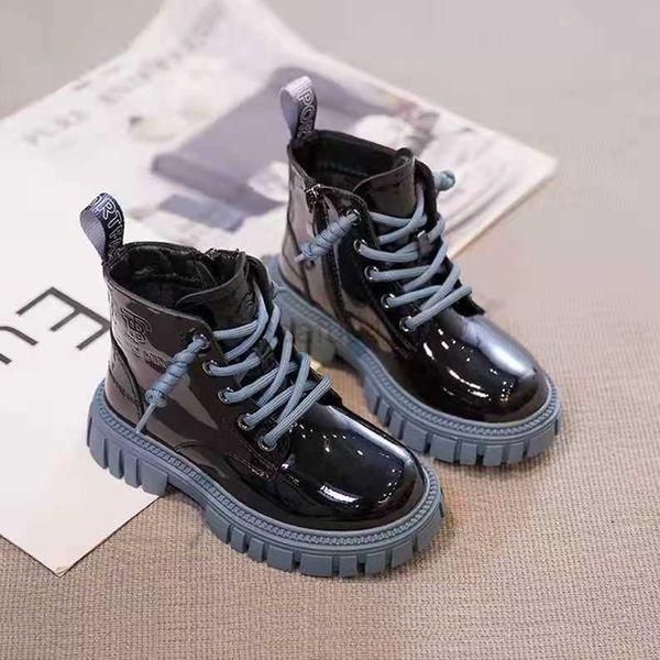 

boots shoes for girls autumn pu leather fashion kids boots girl child toddler girl boots warm waterproof boys high boots l0828, Black;grey