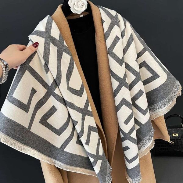 

branded scarf womens winter all match high grade fashion blanket color imitation cashmere shawl tide, Blue;gray